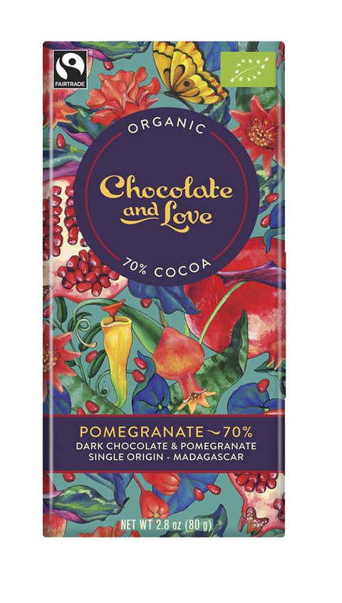 Chocolate and Love Organic 70% Dark Chocolate with Pomegranate 80g