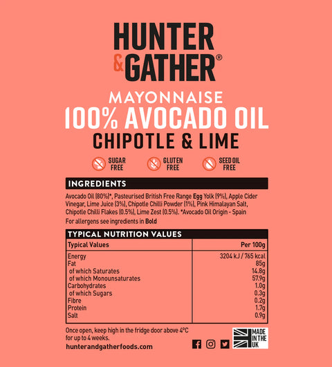 Hunter & Gather Avocado Oil Chipotle & Lime Mayonnnaise 175g